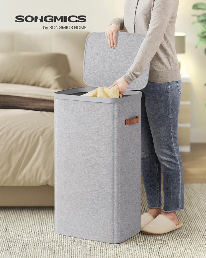 SONGMICS Wäschekorb, 100 L Wäschesammler, Wäschetonne, leichter Aufbau, mit Deckel und Griffen, hera
