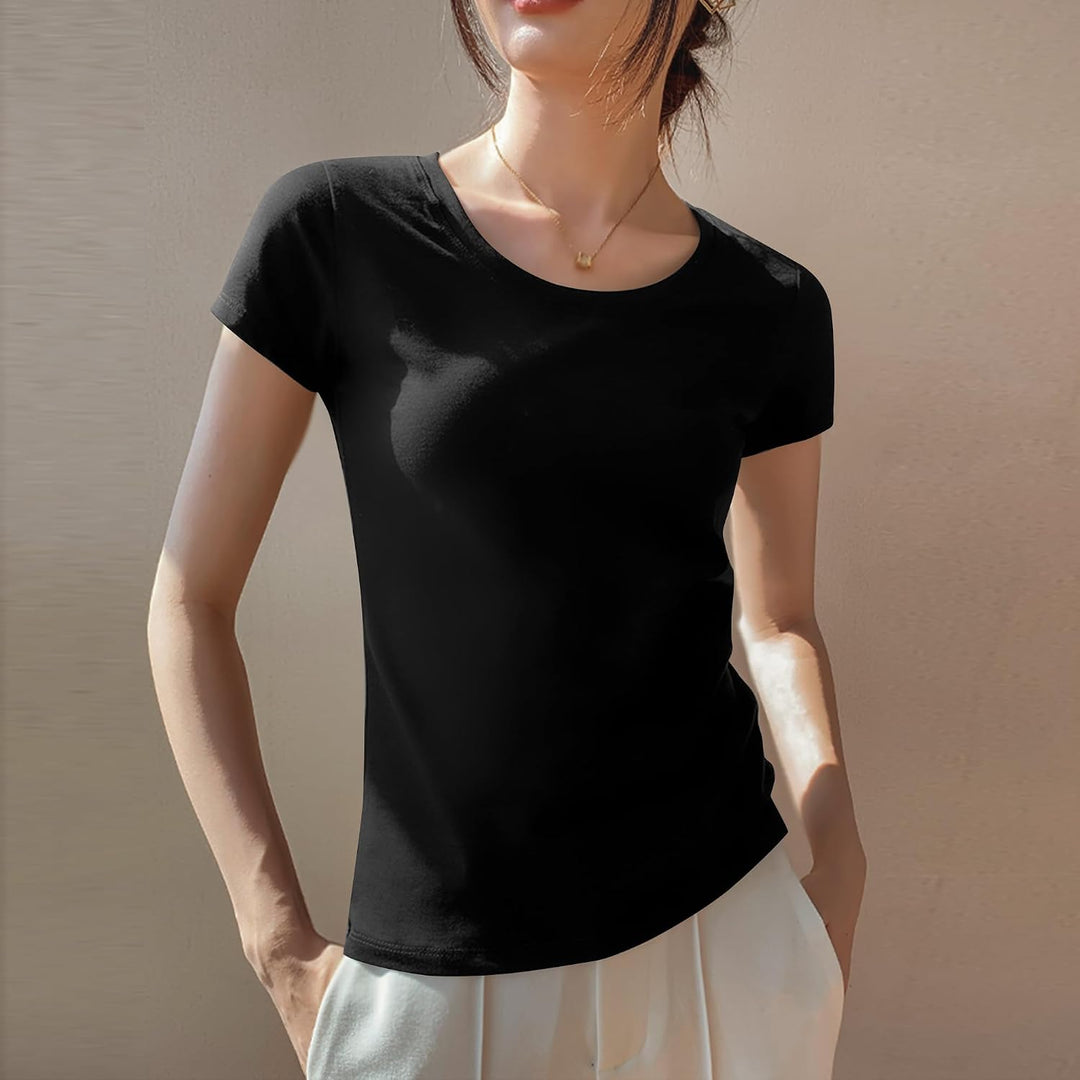 LiKing Damen T-Shirt Baumwolle Kurzarm Basic Sommer Rundhals T-Shirts Oberteile Top Bluse 1/3er Pack