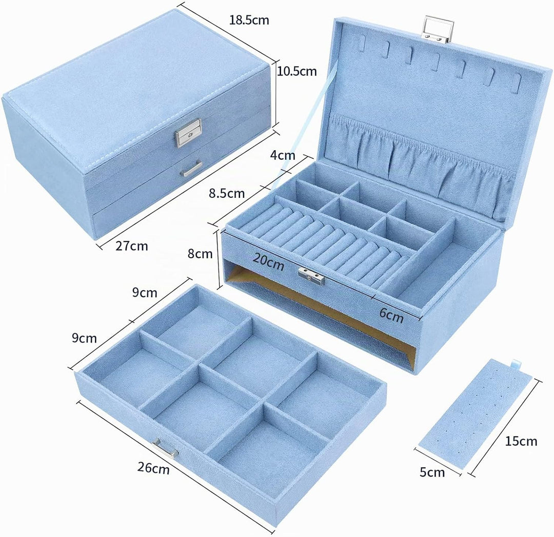 Schmuckkasten, Schmuckkästchen mit Schubladen für Damen Mädchen, Samt Schmuckbox Schmuckschatulle Gr