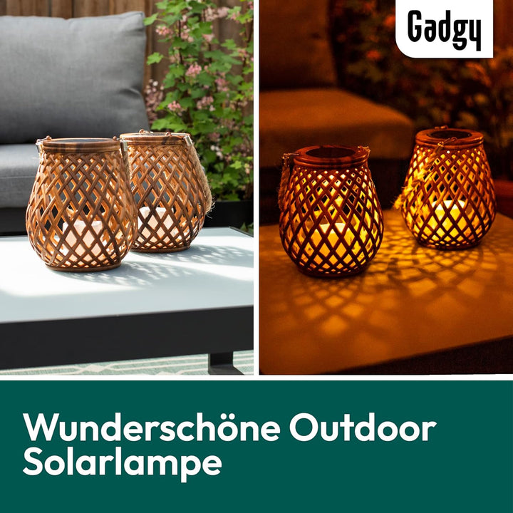 Gadgy Solarlampen für Aussen - 2er Set in Rattan-Optik, Wasserdichte Gartenlaternen für Terrasse, Ba