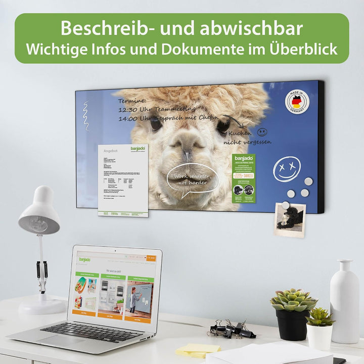 banjado Magnettafel schwarz 78 x 37cm / Magnetwand Metall/Magnetpinnwand als Memoboard/Pinnwand Magn