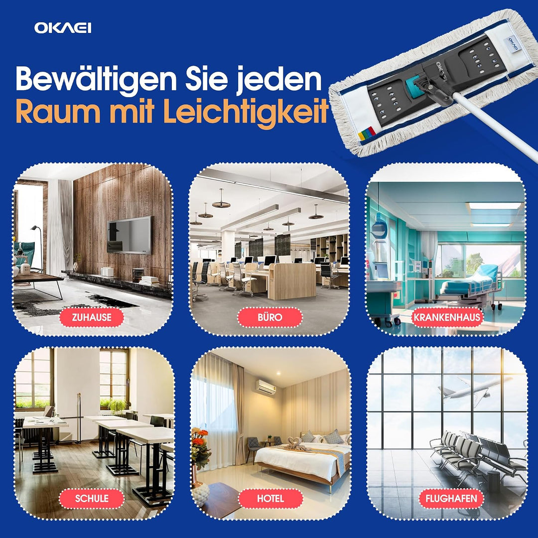 OKAEI Klapphalter für Wischmopps 50 cm – Industrie Mophalter mit 360° Drehkopf &amp; Fussschalter – Bode