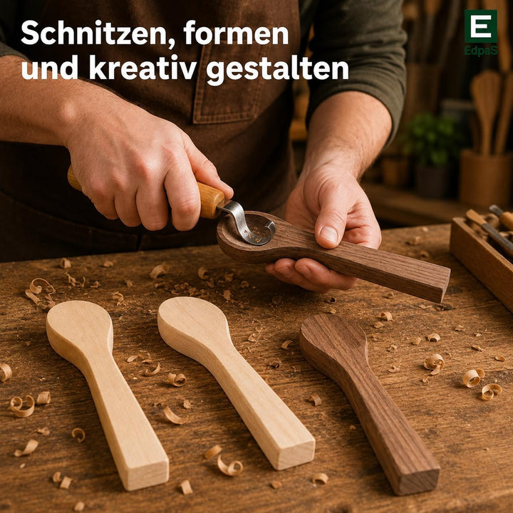 EdpaS Schnitzrohlinge Schnitzlöffel Gross aus Lindenholz – 2 Löffel-Rohlinge + 1 Kuksa-Rohling Schni