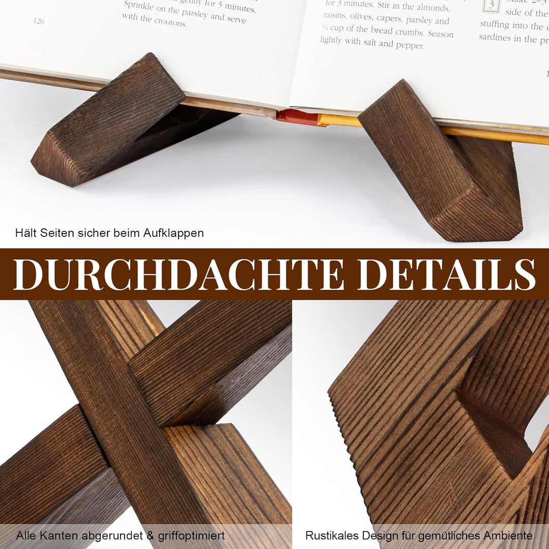 PUERSI Kochbuchhalter, Buchständer aus Holz, Buchhalter, Rezepthalter für Küche, Buchaufsteller, Buc
