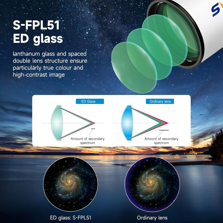 Svbony SV503 ED Teleskop, 102F7 Achromatischer Refraktor, Extra Low Dispersion, Teleskop OTA für Ast