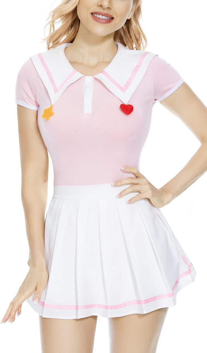 CutiePlusU Baumwoll Strampler Einteiler für Erwachsene Cosplay Goodnight Einteiler Rock-Set Rosa XS,