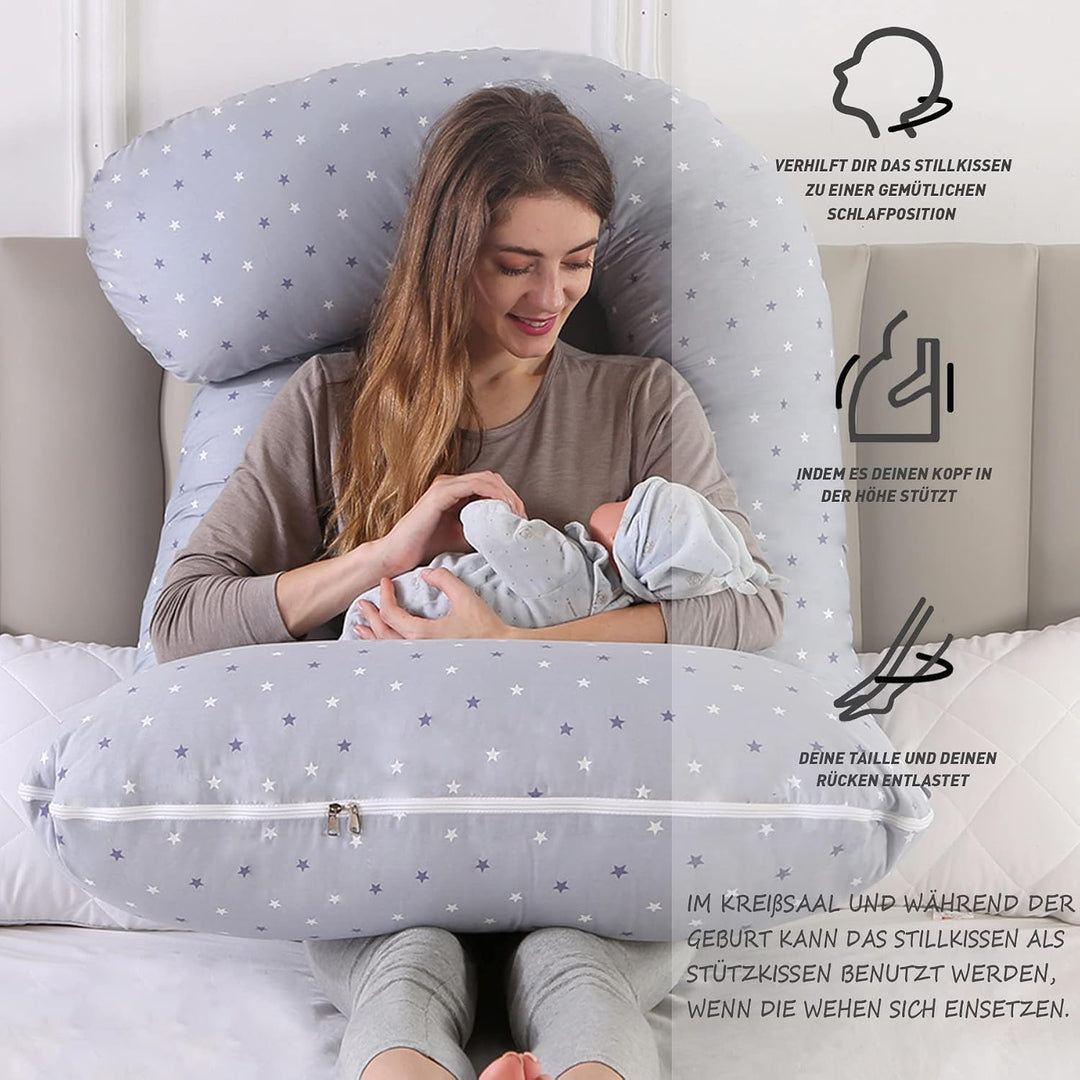 CALIYO Schwangerschaftskissen J Form,Stillkissen XXL-SeitenschläFerkissen mit Bezug,Pregnancy Pillow