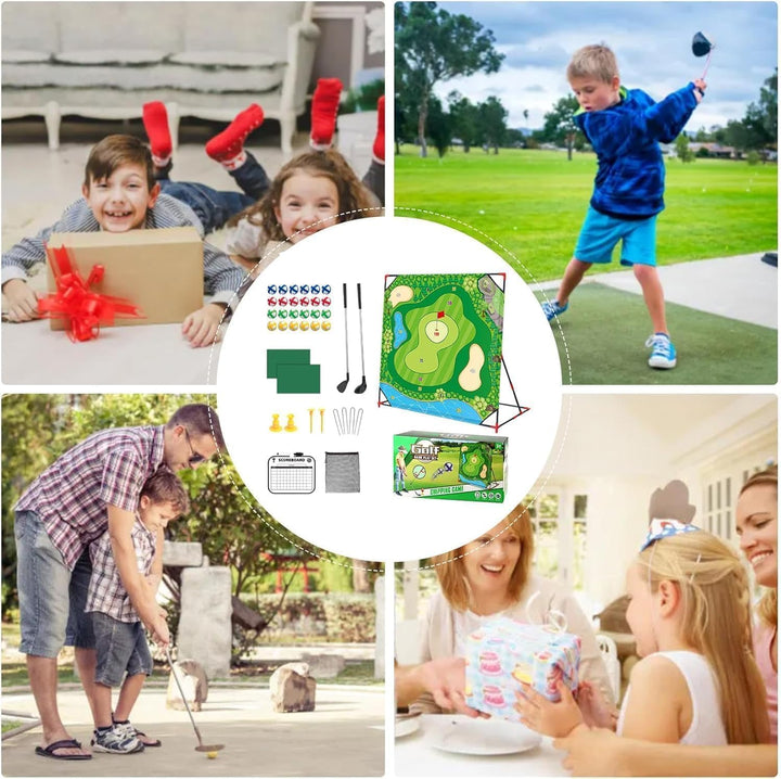 Golf Spielset für Zuhause mit Puttmatte, Klebebällen &amp; Tragetasche – Cornhole-Spiel für Garten, Juge
