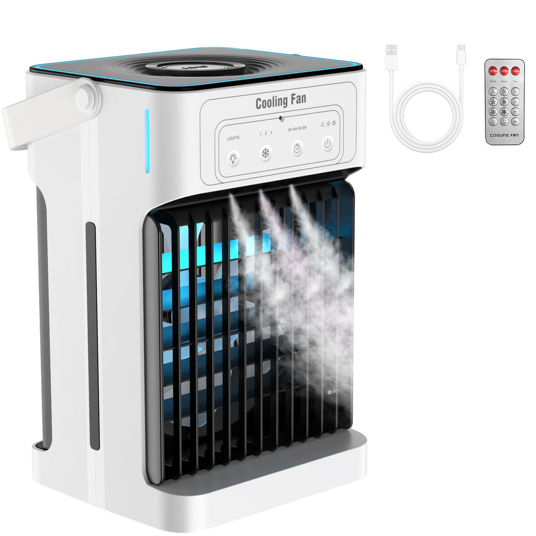 Mobile Klimaanlage,Mini Luftkühler mit Wasserkühlung und 1100ML Wassertank, 3 Luftgeschwindigkeiten