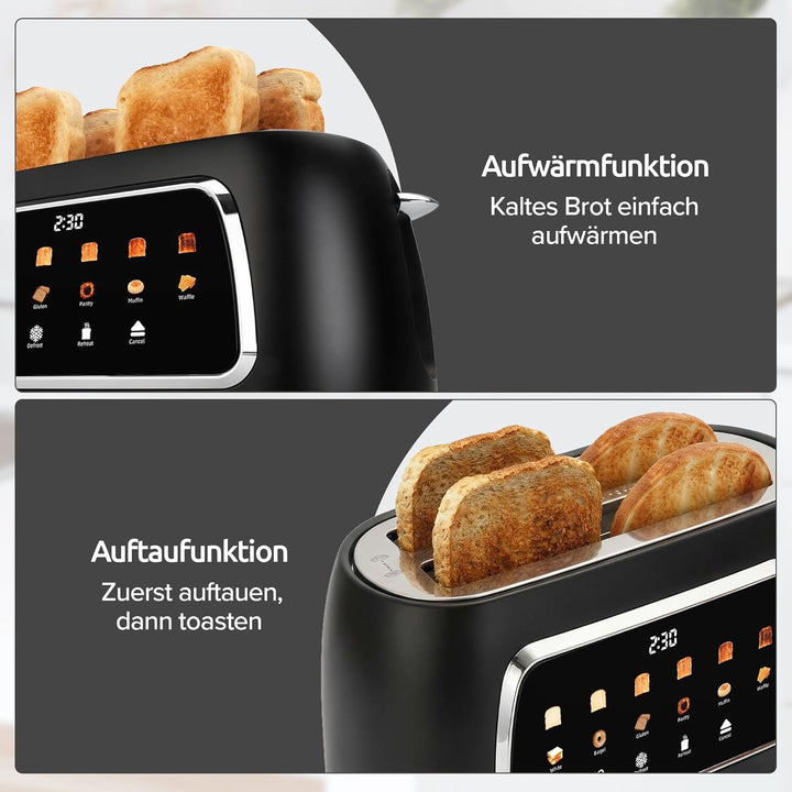 Olvy T-40T Toaster mit langen Schlitzen – 1500 W, LCD-Touch-Display mit Timer, 6 Bräunungsstufen, Au