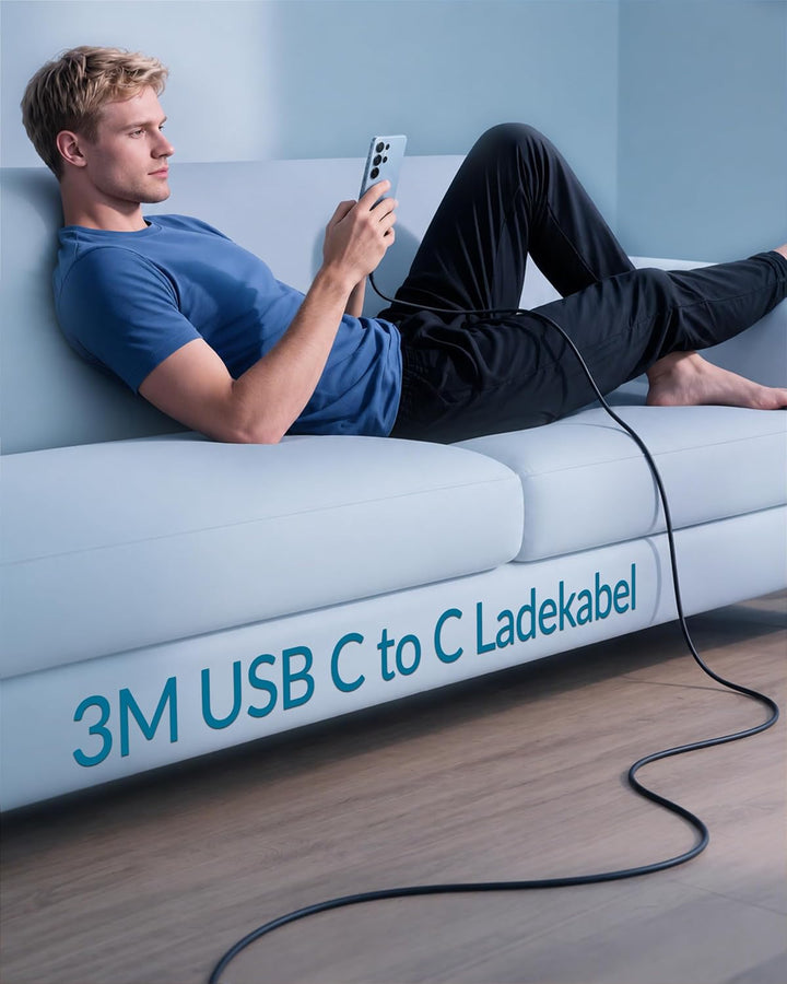 40W 2-Port USB C Ladegerät + 3M Lang Ladekabel für Samsung Galaxy S26 S25, 3M