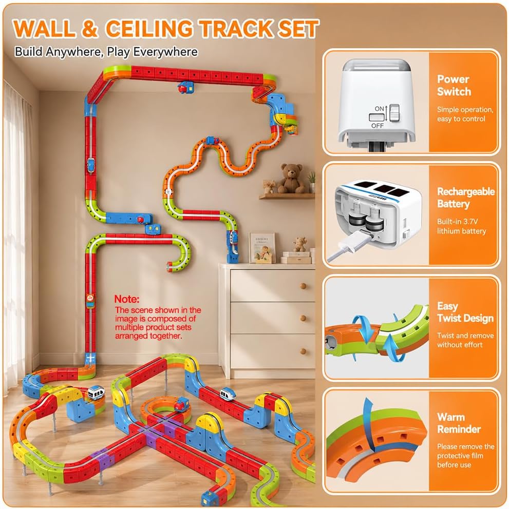 Cube Track, 81 Stück DIY Clickrail Electric Train Set, Magnitrack mit Schwerkraftdefying 3D-Layouts,