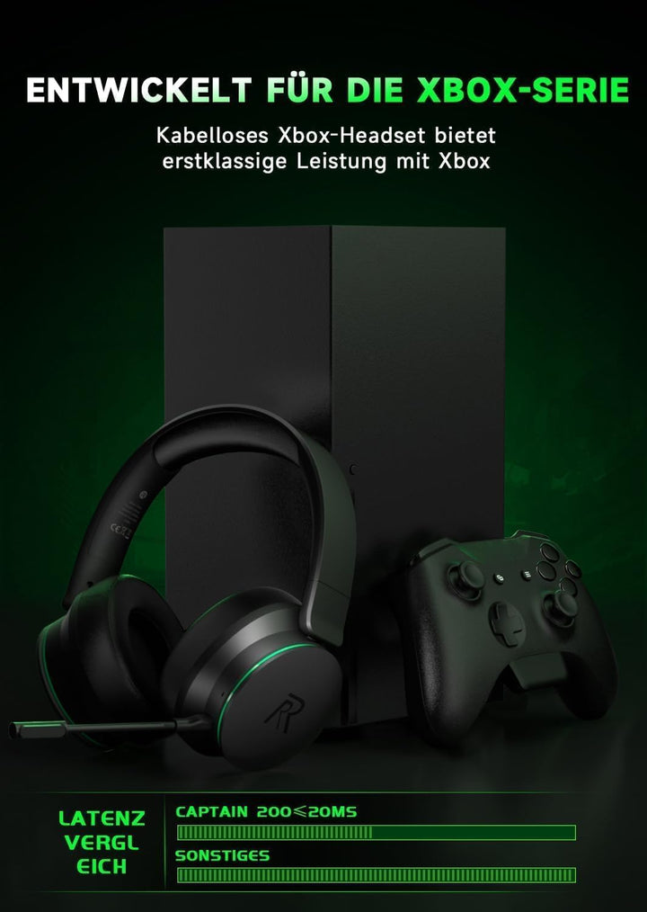 Wireless Gaming Headset für Xbox Series X|S, Xbox One, PS5, Schwarz-Grüne Schwarz Grüne Kein Stecker