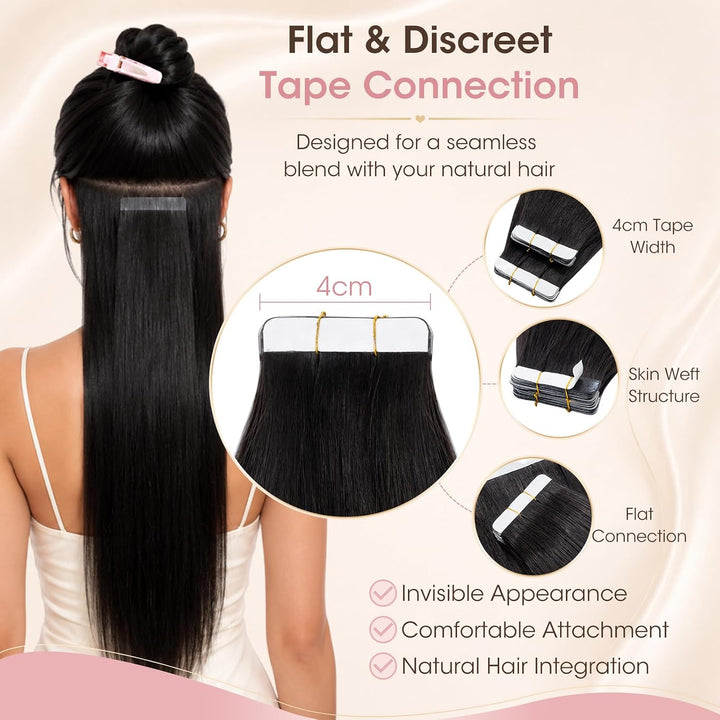 Silk-co Tape Extensions Echthaar 30g, leicht Version Tape in Extensions Echthaar 20pcs, Remy Invisib