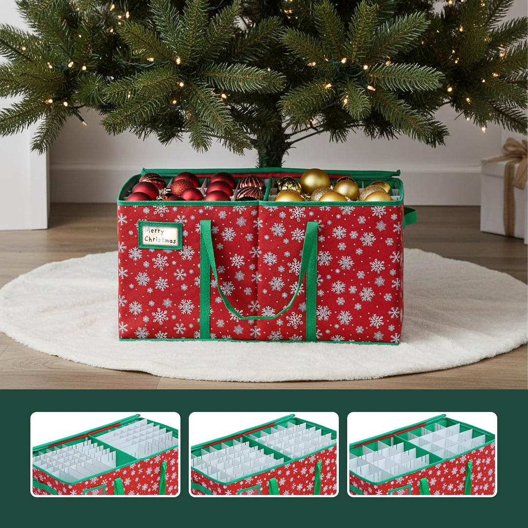 Relaxdays Weihnachtskugel Aufbewahrungsbox, 128 Kugeln, HxBxT: 33 x 66 x 33 cm, Schneeflocken, Vlies