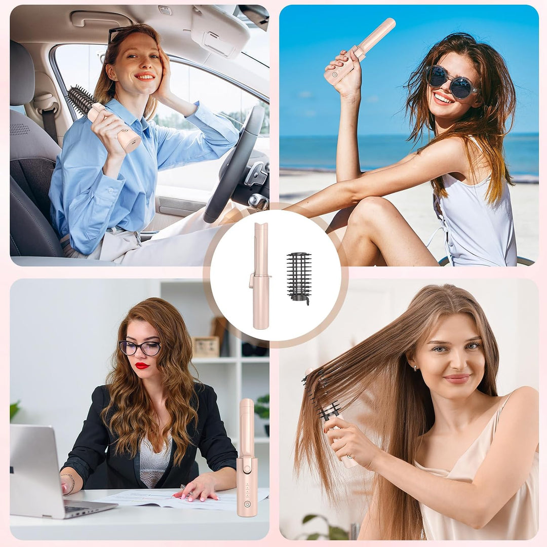 Kabellose Lockenstabbürste, Tragbare Reise Lockenstab, 6800 mAh USB-aufladbare Mini Lockenbürste Sty