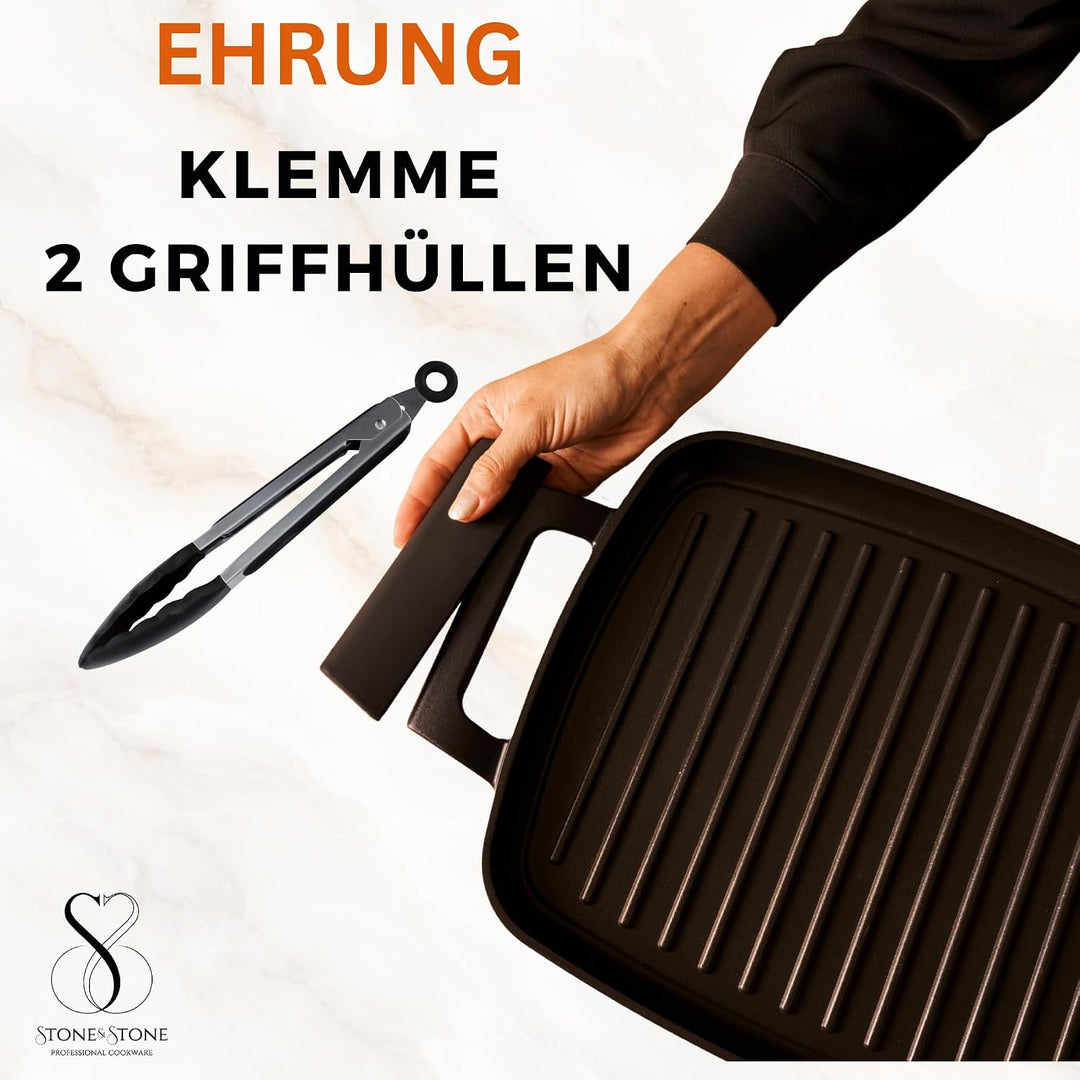 Stone&amp;Stone Grillpfanne 47 cm Rechteckig, Aluminium, Profi Antihaftbeschichtet GREBLON C3+ PFOA-frei