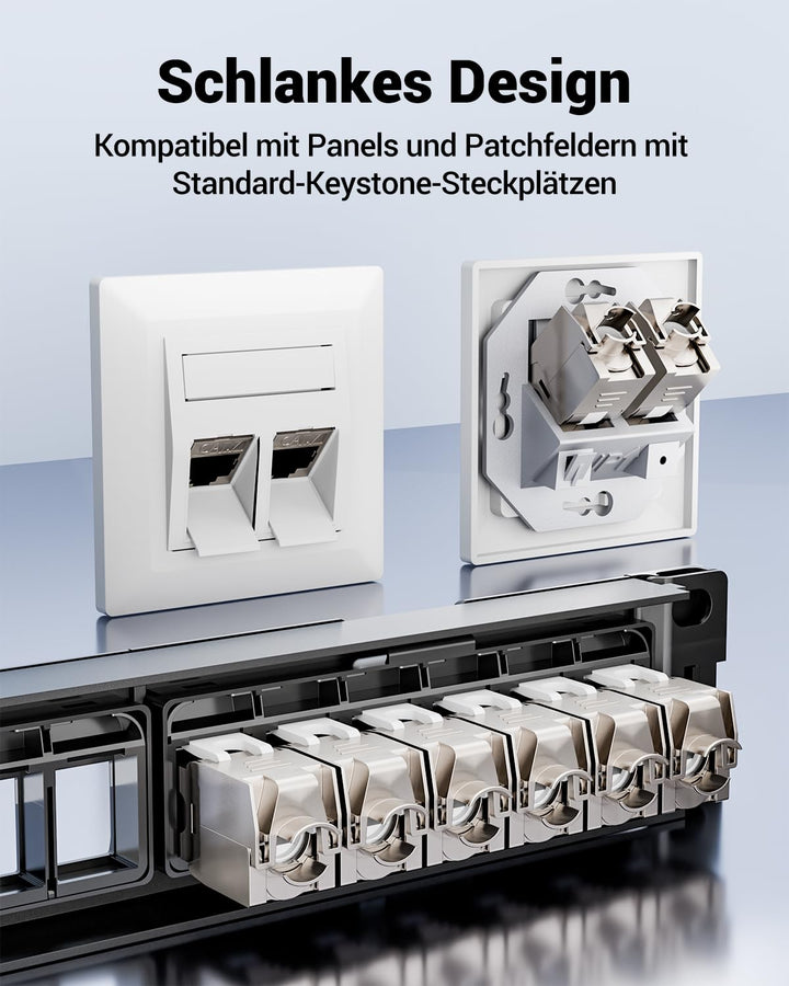 VCELINK 8x CAT7 Keystone RJ45 Modul Buchse, für LAN Kabel 10 Gbit/s bis 600 MHz AWG 22-24 &amp; PoE, Wer