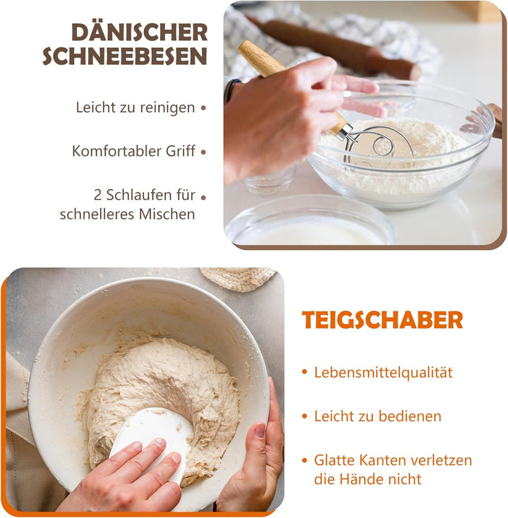 HaWare Gärkörbchen, Gärkorb Brot Set (25cm Oval &amp; 23cm Rund) mit Futter, Bäckermesser, Dänischer Sch