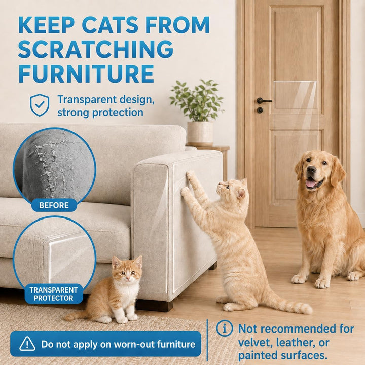 Katzen Kratzschutz Sofa Transparent(43cm x 5m), Kratzschutzfolie, Katzenschutz Selbstklebend Tape Ex