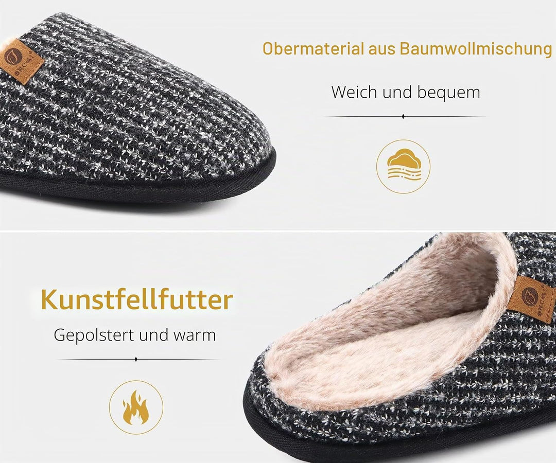 ONCAI Hausschuhe Herren Rückstellschaum Warme Stricken Filz Flauschig Plüsch Pantoffeln für Manner m