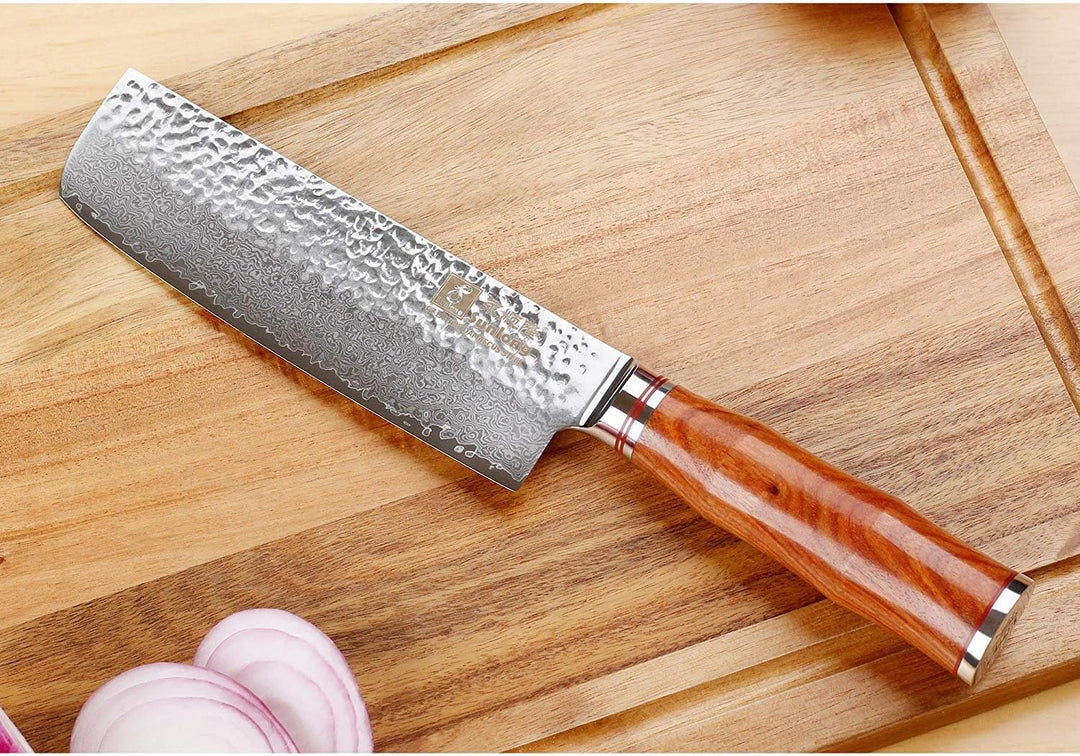 Sunlong VG10 - Acciaio Damasco, coltello Nakiri per verdure/Coltello Usuba da cuoco per verdure con