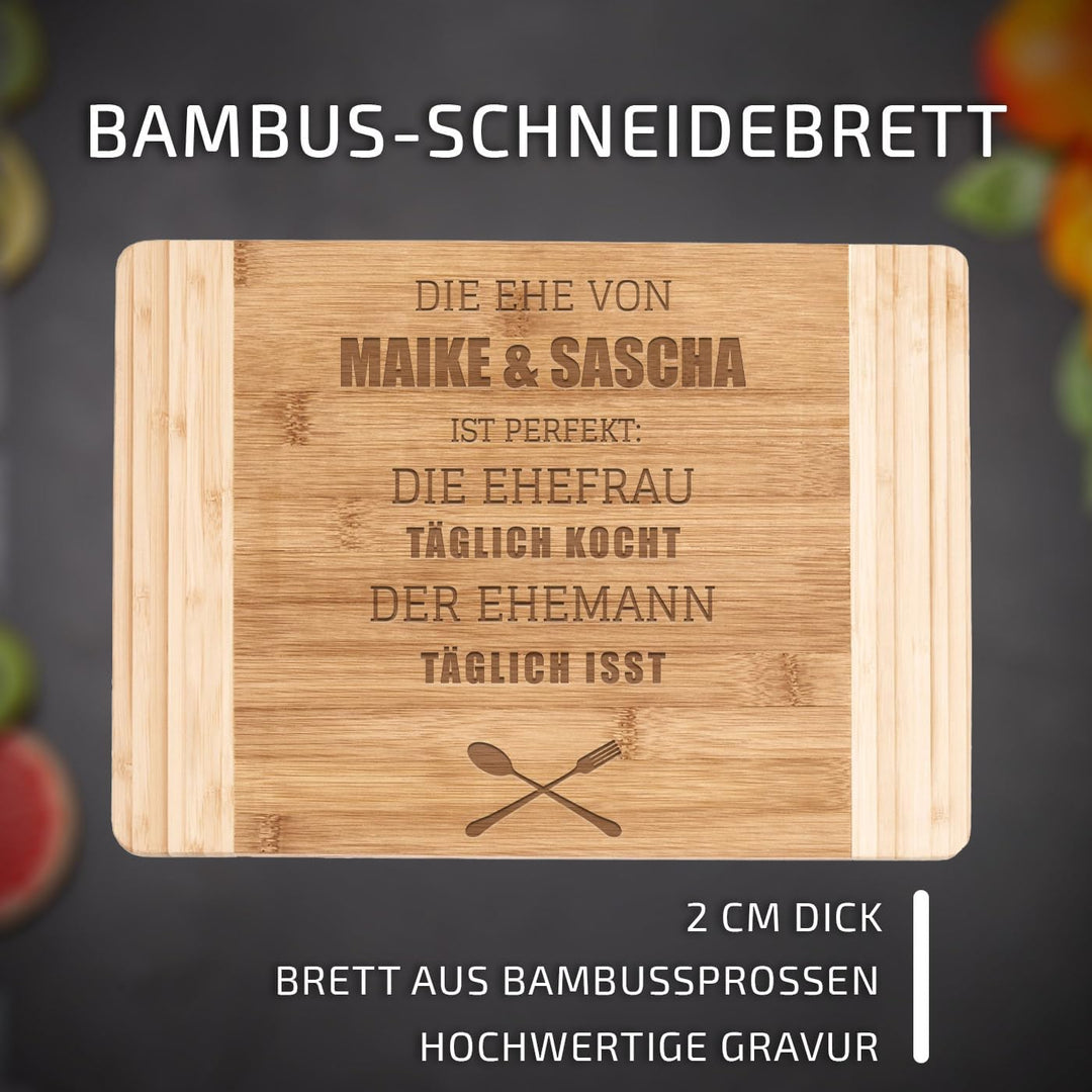 Maverton Bambus Holzbrett mit Gravur - Schneidebrett - Küchenbrett - Grösse: 35x25 cm - gross und ma
