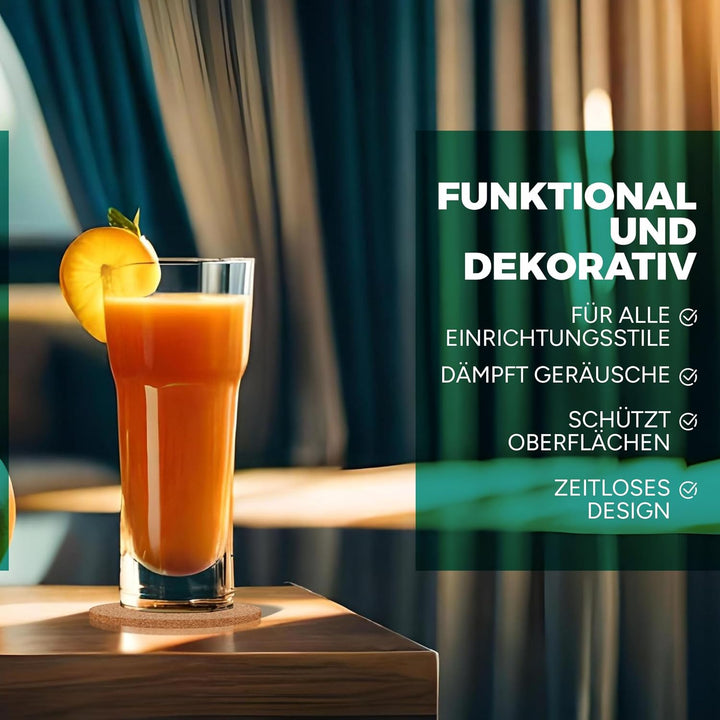 wortek Untersetzer Gläser Korkuntersetzer rund – 10er Set Kork Untersetzer 10cm Korkplatte – hitzebe