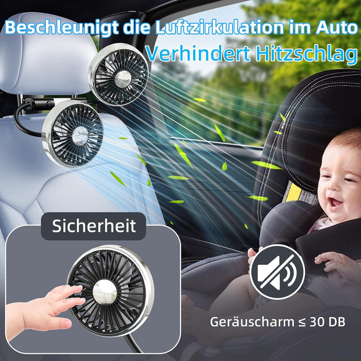 USB Ventilator Auto,11,5-16,5 cm Kopfstütze Lüfter 360° Verstellbar Flexibler Schlauch,Doppelkopf Mi