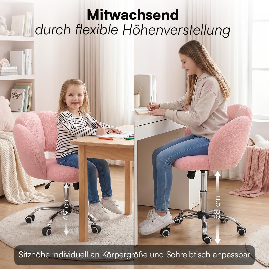 Bellabino Meli Kinderschreibtischstuhl Wolkenform, Rosa, höhenverstellbar, Rosa