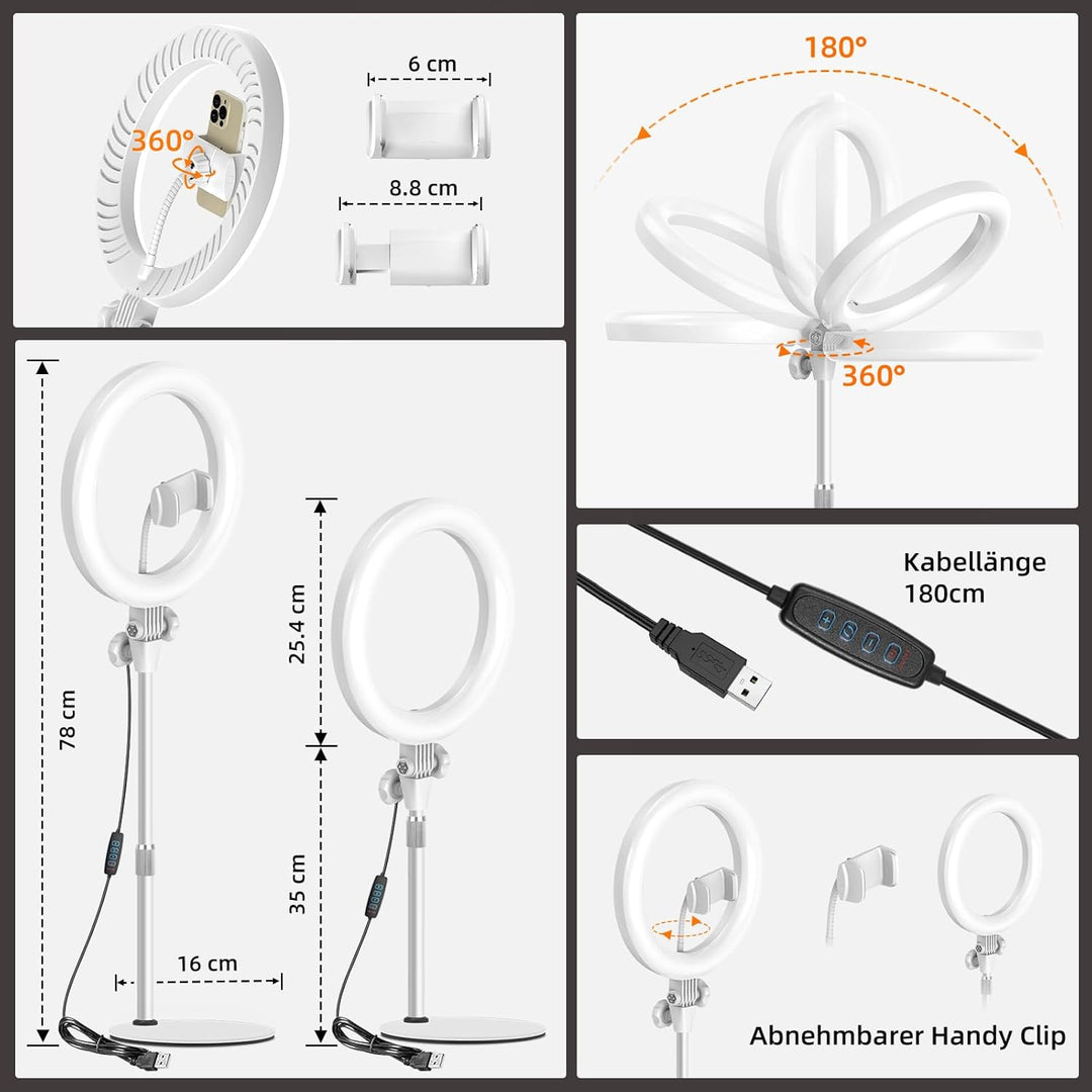 Evershop Ringlicht mit Stativ Ringleuchte Streaming Videokonferenz Licht Tisch, 10.5” LED Ring Light