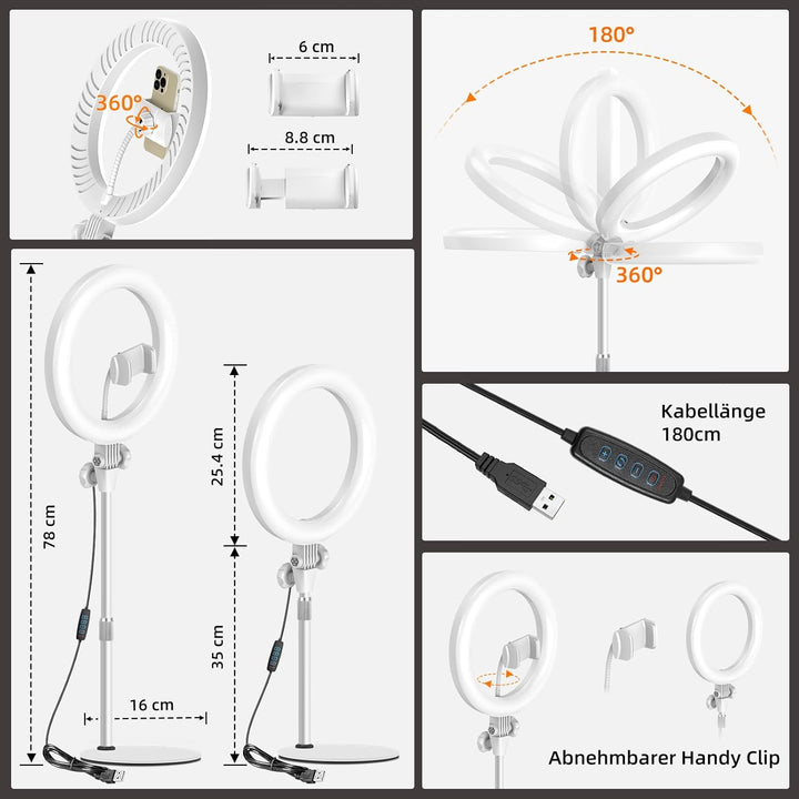 Evershop Ringlicht mit Stativ Ringleuchte Streaming Videokonferenz Licht Tisch, 10.5” LED Ring Light