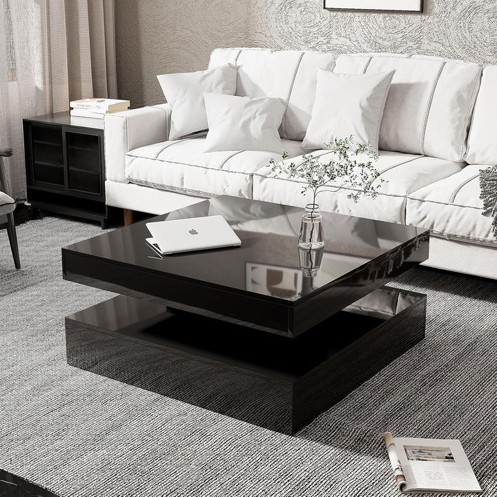 KEEPREAPER Couchtisch Wohnzimmertisch, Sofatisch mit LED Beleuchtung modern für Wohnzimmer, 78 x 78