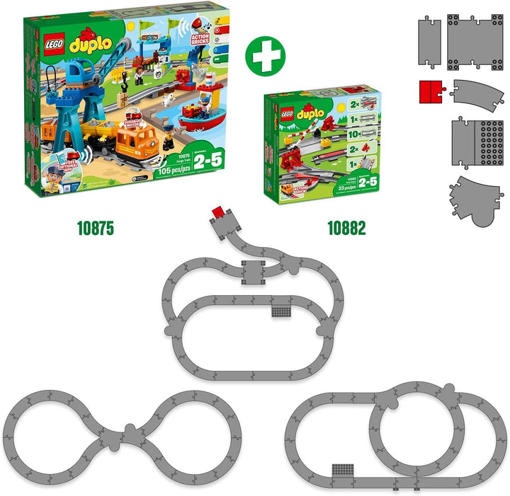 LEGO DUPLO Eisenbahn Schienen, Zugschienen-Bauset mit rotem Signalstein, Kinderspielzeug für Jungen