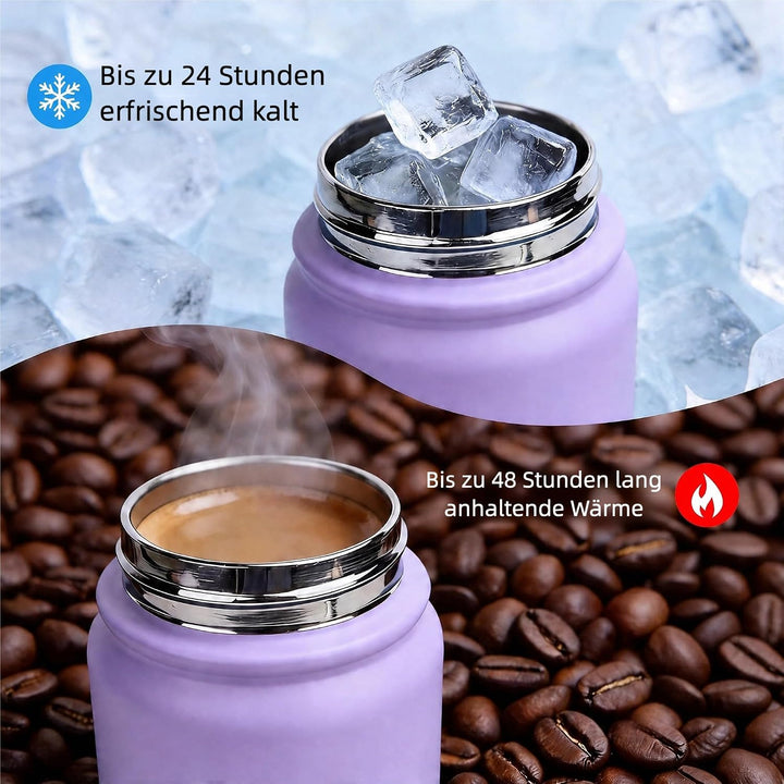 Edelstahl trinkflasche 1.2L - Isolierflasche mit Strohhalm &amp; 2 Deckeln - 100% Auslaufsicher - Reinig