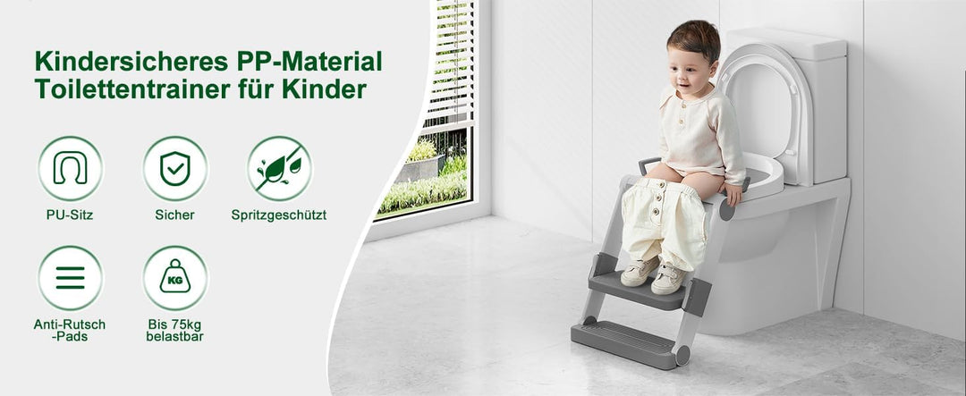 WOLTU Toilettensitz Kinder mit Treppe MONTAGEFREI, Toilettenaufsatz für Kinder, Toilettentrainer kla