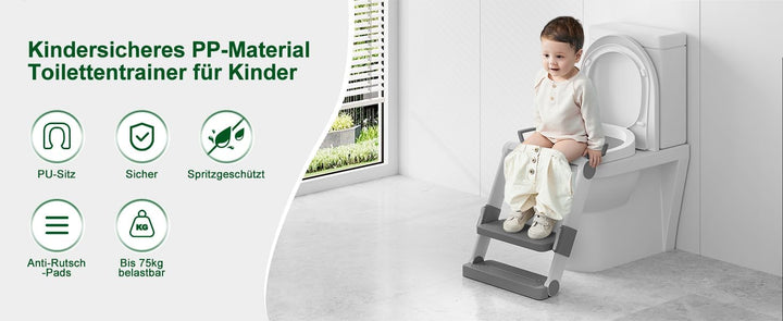WOLTU Toilettensitz Kinder mit Treppe MONTAGEFREI, Toilettenaufsatz für Kinder, Toilettentrainer kla