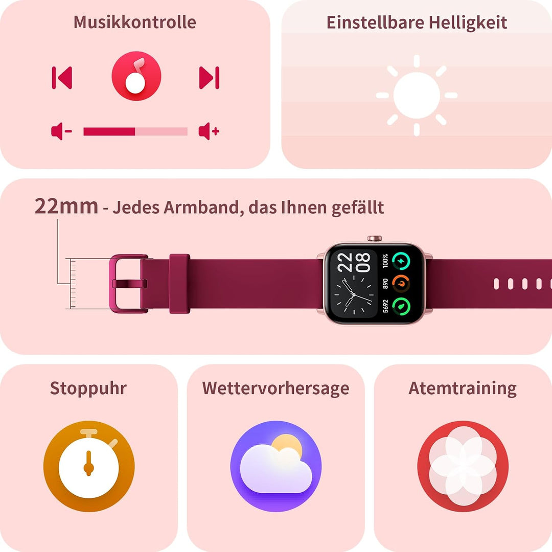 Yoever Smartwatch für Damen, Telefonfunktion und Alexa Built-in, 1.8" Fitnessuhr Herren mit Herzfreq