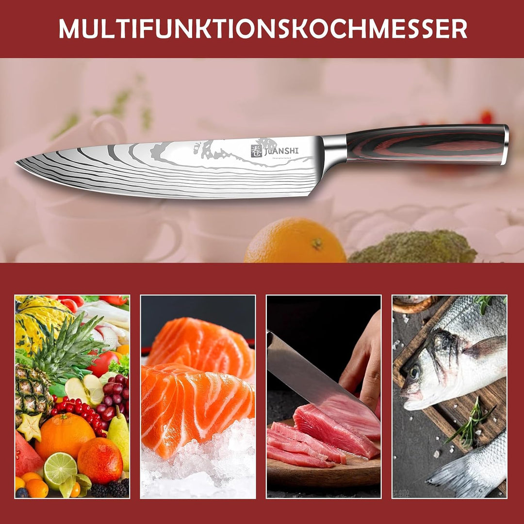 JUANSHI® Kochmesser 20 cm, Japanisches Küchenmesser, Edelstahl A-chef-20cm, A-chef-20cm