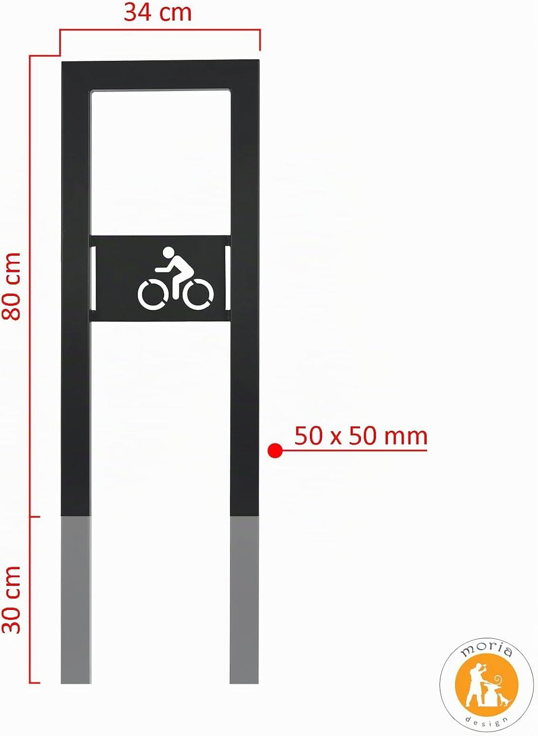 MORIA DESIGN U-Typ Fahrradständer 34 cm Bodenparker für 2 Fahrräder 34 x 110 x 50cm + Schild mit Log