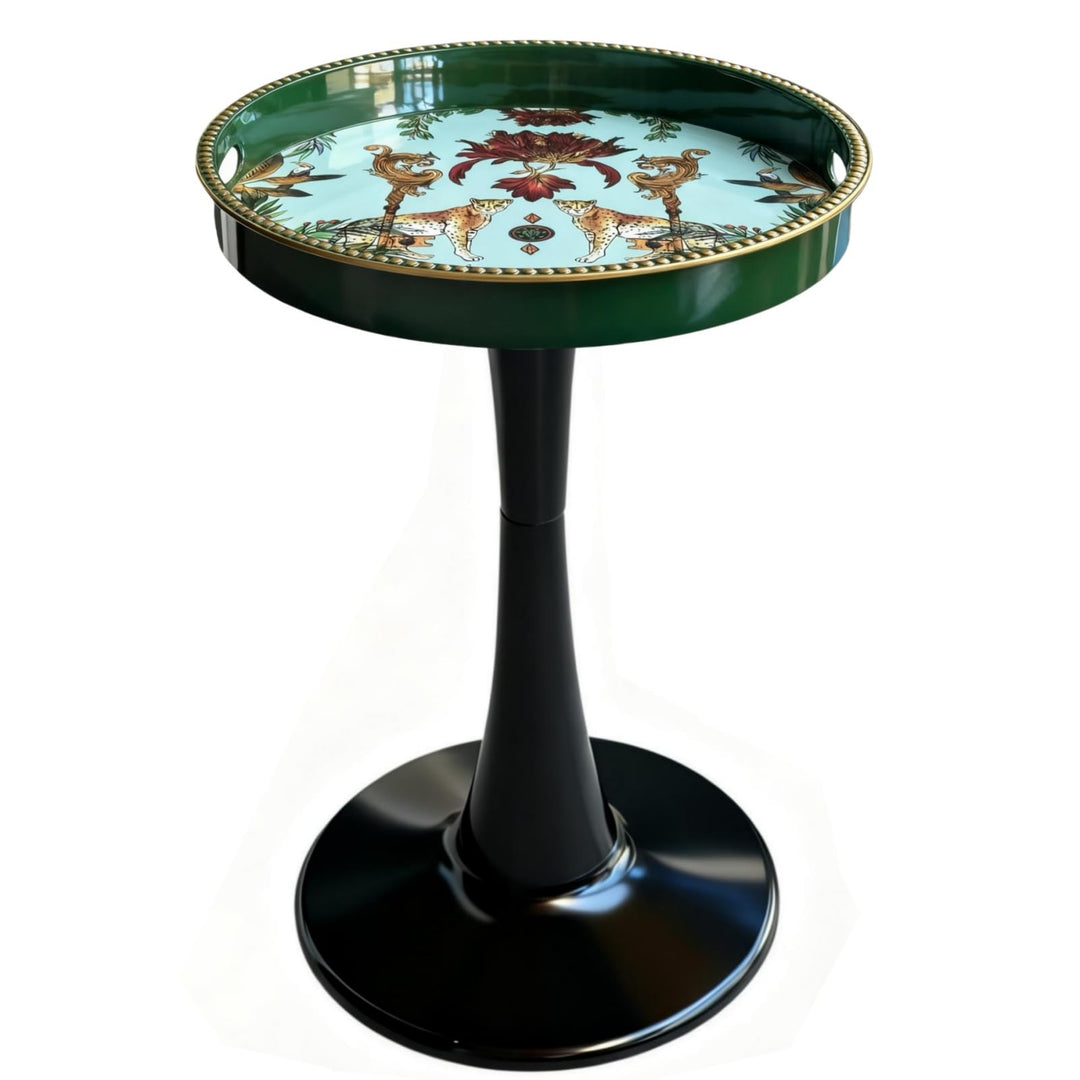 Eleganter runder Beistelltisch – 33 cm künstlerisch gemusterter Getränketisch mit glänzender Tablett
