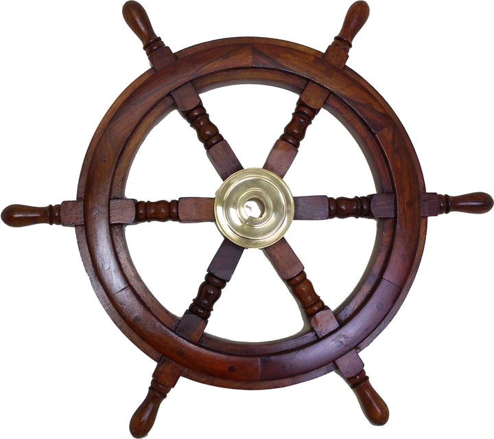 Antik 2000 Maritimes Schiffssteuerrad aus Holz mit Messingnabe Durchmesser 30 cm
