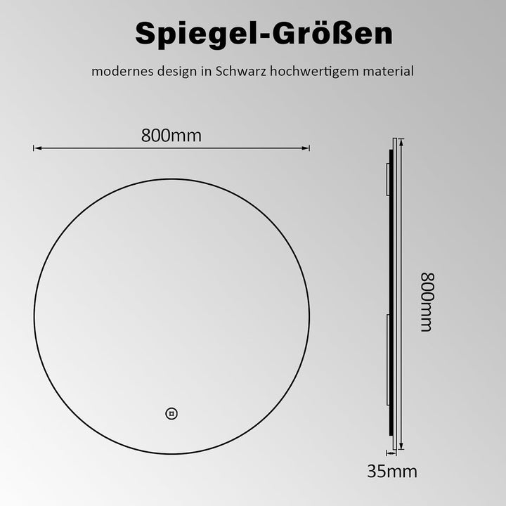 Spiegel Rund 80cm Runder 3 Lichtfarbe Wandspiegel Beleuchtung Touch Schalter LED Badspiegel Badezimm