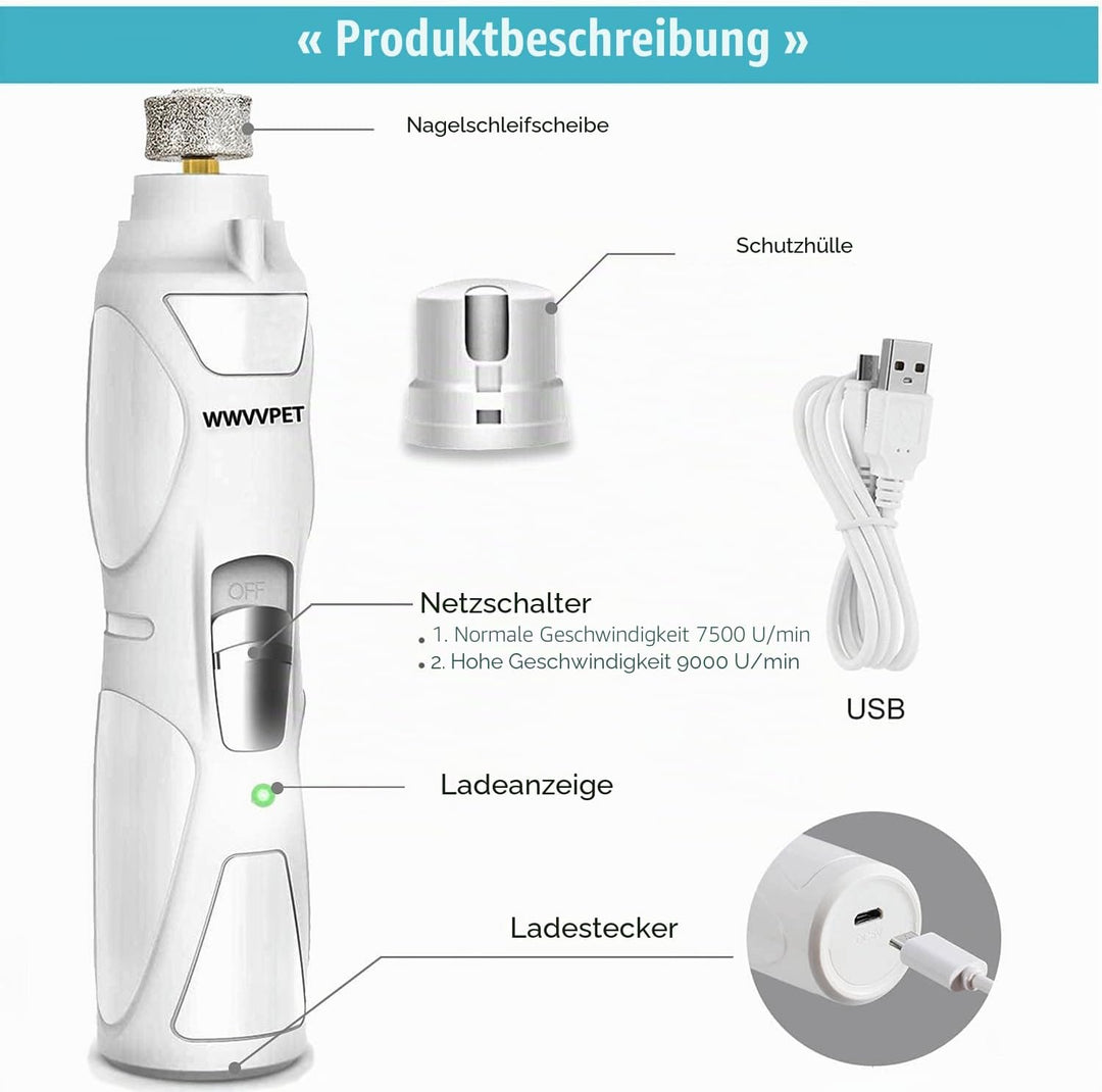 WWVVPET Krallenschleifer für Hunde Katzen mit Licht und 2 Rädern Weiss mit LED -Licht, Weiss mit LED