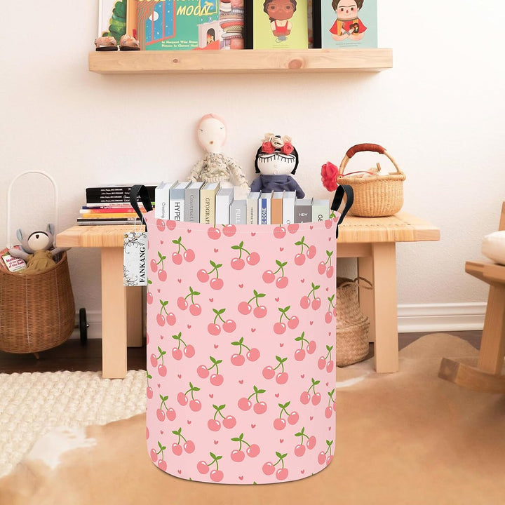 Wäschekorb Aufbewahrungsbehälter Kinderzimmer Wäschekorb Round Pink Cherry, Round Pink Cherry