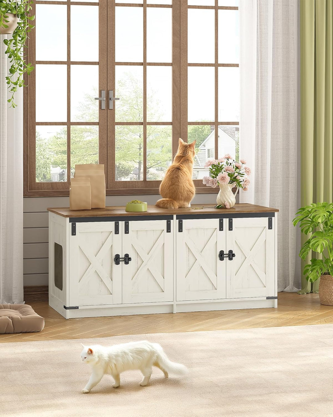 Hzuaneri Katzenschrank, Katzenklo Schrank für 2 Katzen, Versteckter Katzentoilettenschrank, Katzenha