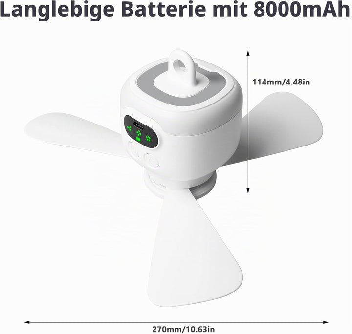 Camping Ventilator mit Licht, USB Campingventilator mit Fernbedienung, Aufladbar 8000mAh, Tragbarer
