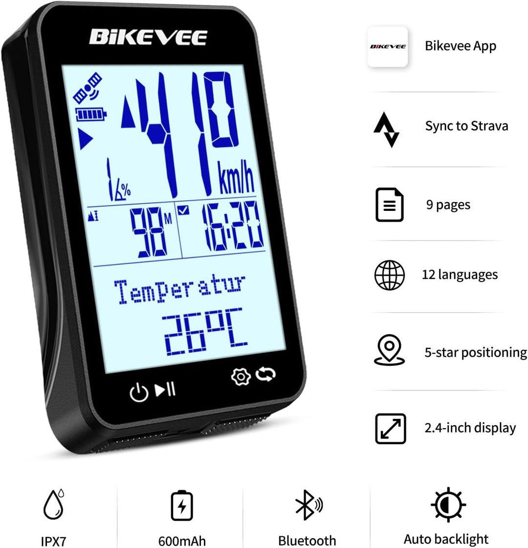 GPS Fahrradcomputer Kabellos Bluetooth 12 Sprachen App