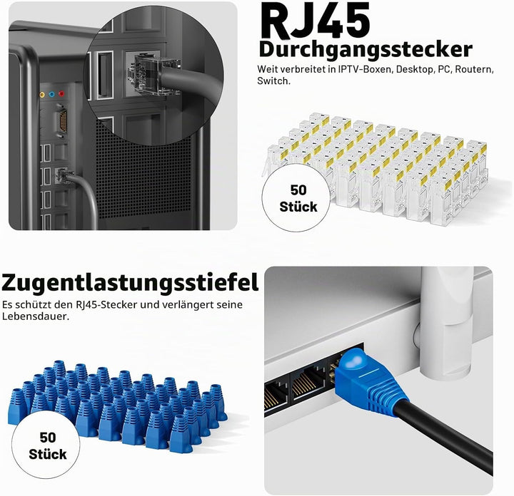 8-in-1 RJ45 Crimpzange &amp; Netzwerk Werkzeug Set Profi-Set mit Netzwerk Tester, Abisolierzange, Klinge