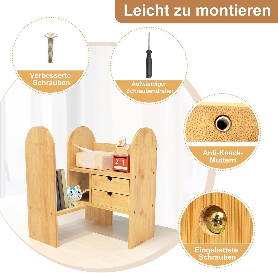 GUUSII HOME Bücherregal Klein Holz Schreibtischregal Verstellbare Tisch Regal Schreibtisch Organizer